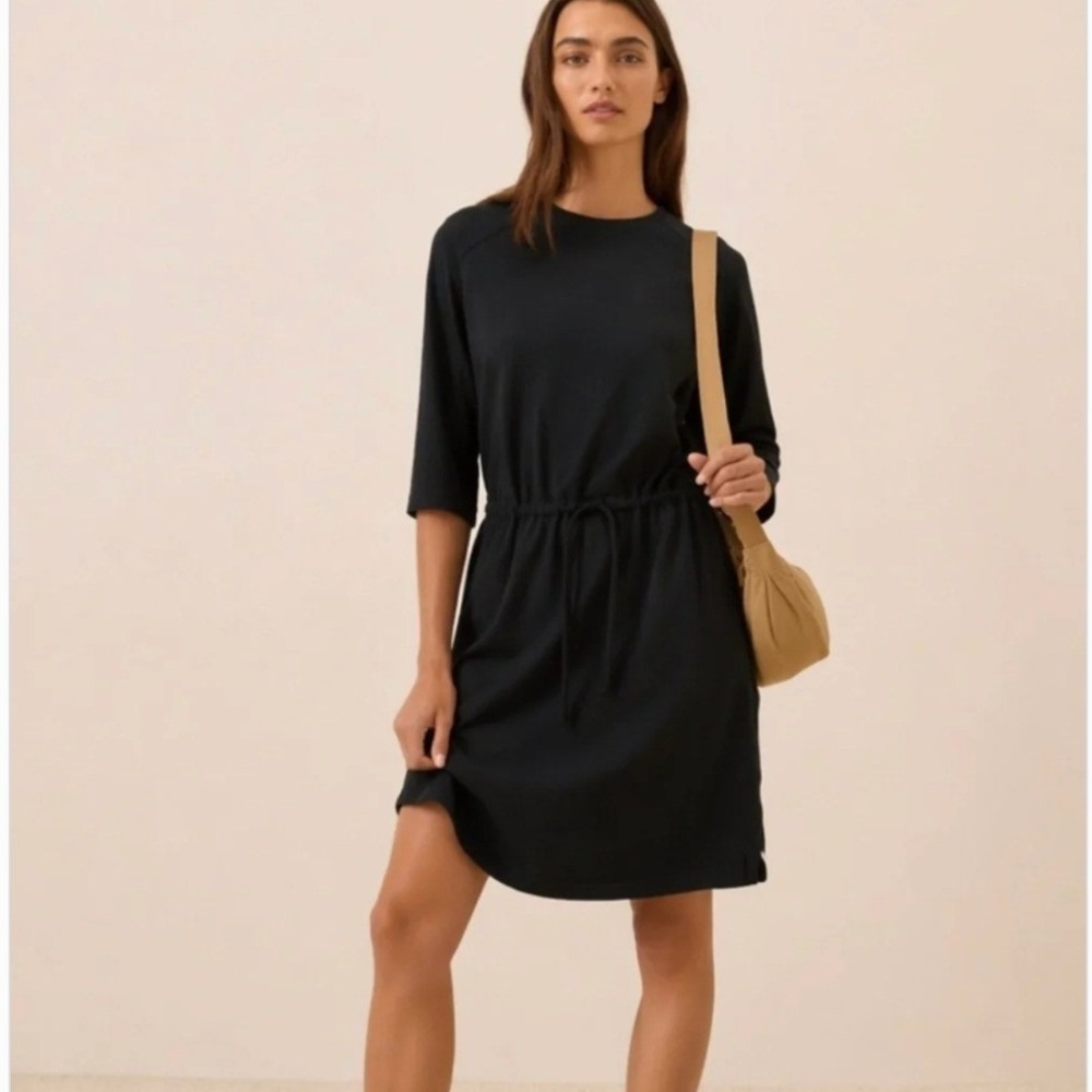 NWOT Pact Organic Cotton Relaxed Slub Tie Dress Drawstring Minimalist Med Large
